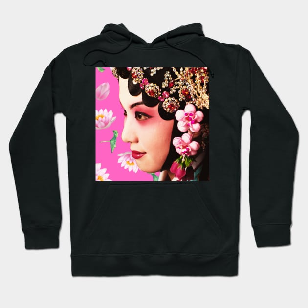 Chinese Opera Star with Lotus Flowers Pink- Hong Kong Retro Hoodie by CRAFTY BITCH